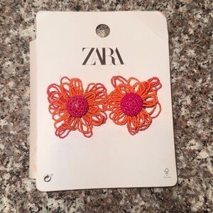 Zara Vibrant Floral Earrings in Orange and Pink